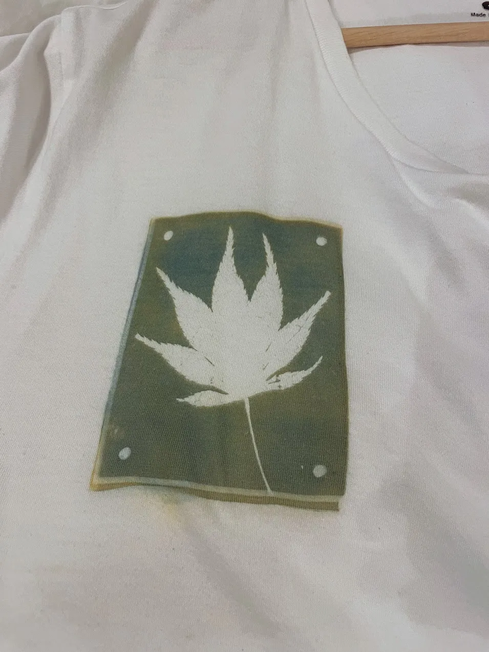 Cyanotype shirt after wash (greenish)