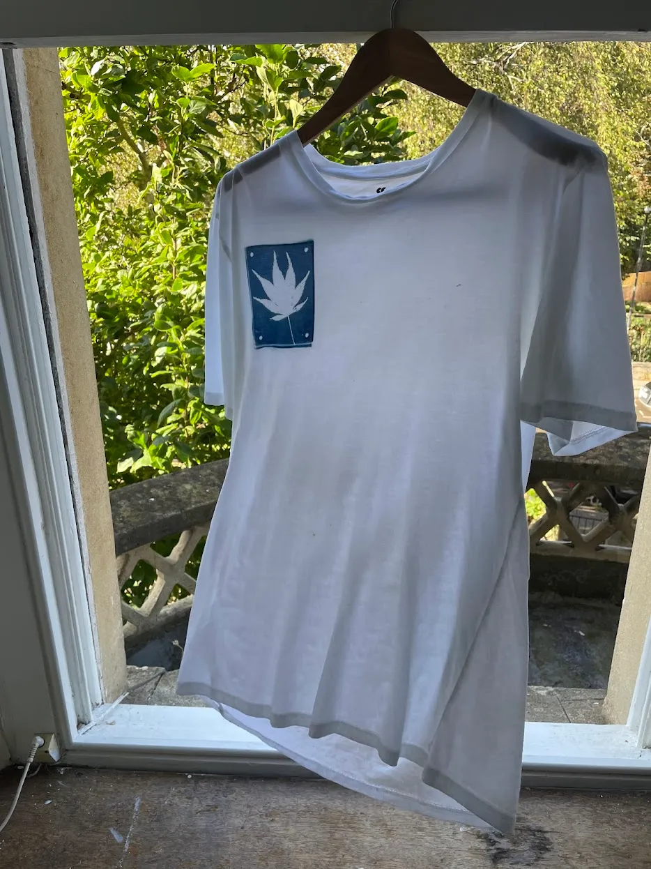 Cyanotype shirt hanging to dry