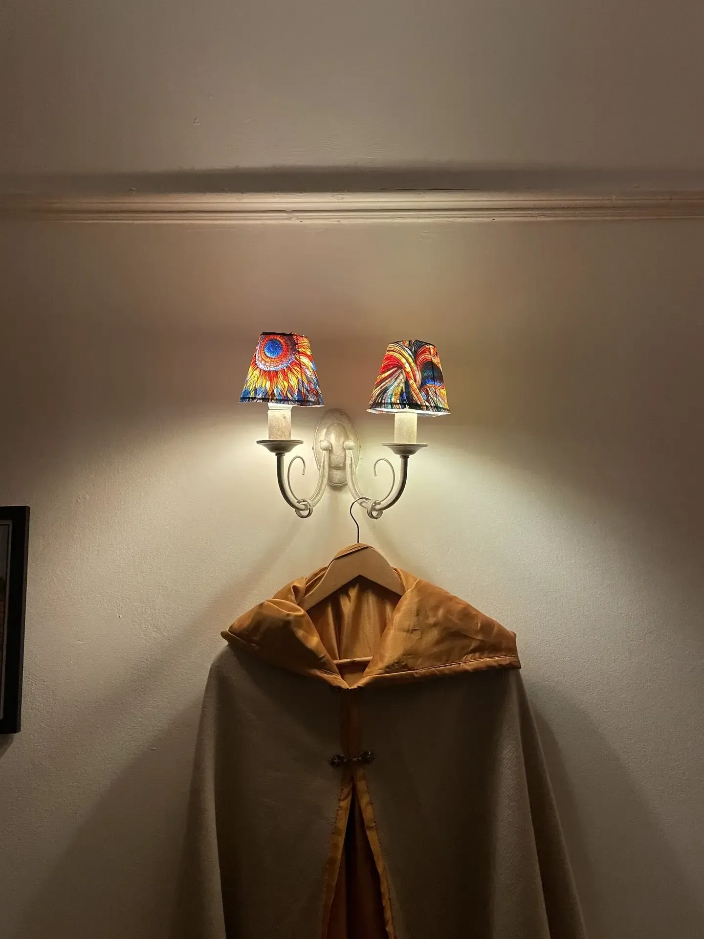 Mounted colourful lampshades